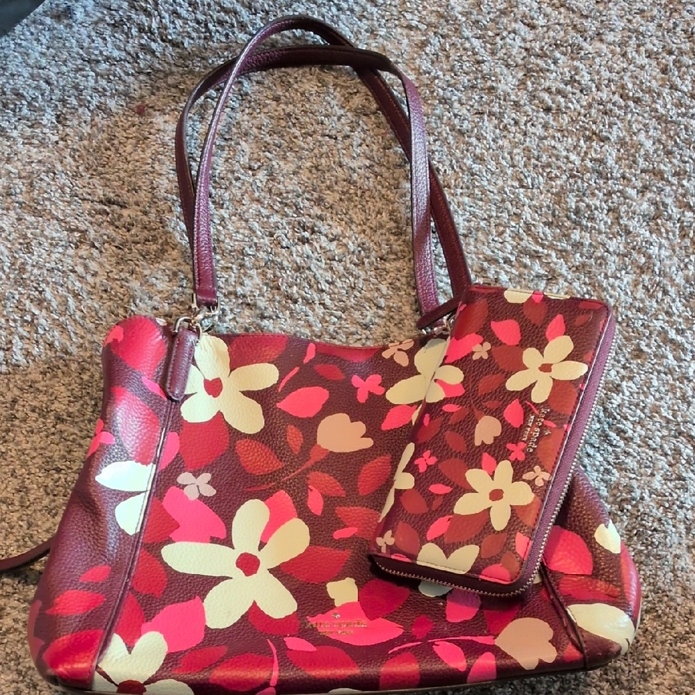 Floral Leather Tote and Wallet Set